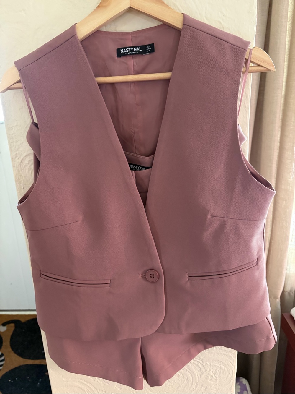 Nasty Gal Rose Mauve Tailored Vest and Shorts Two Piece Set